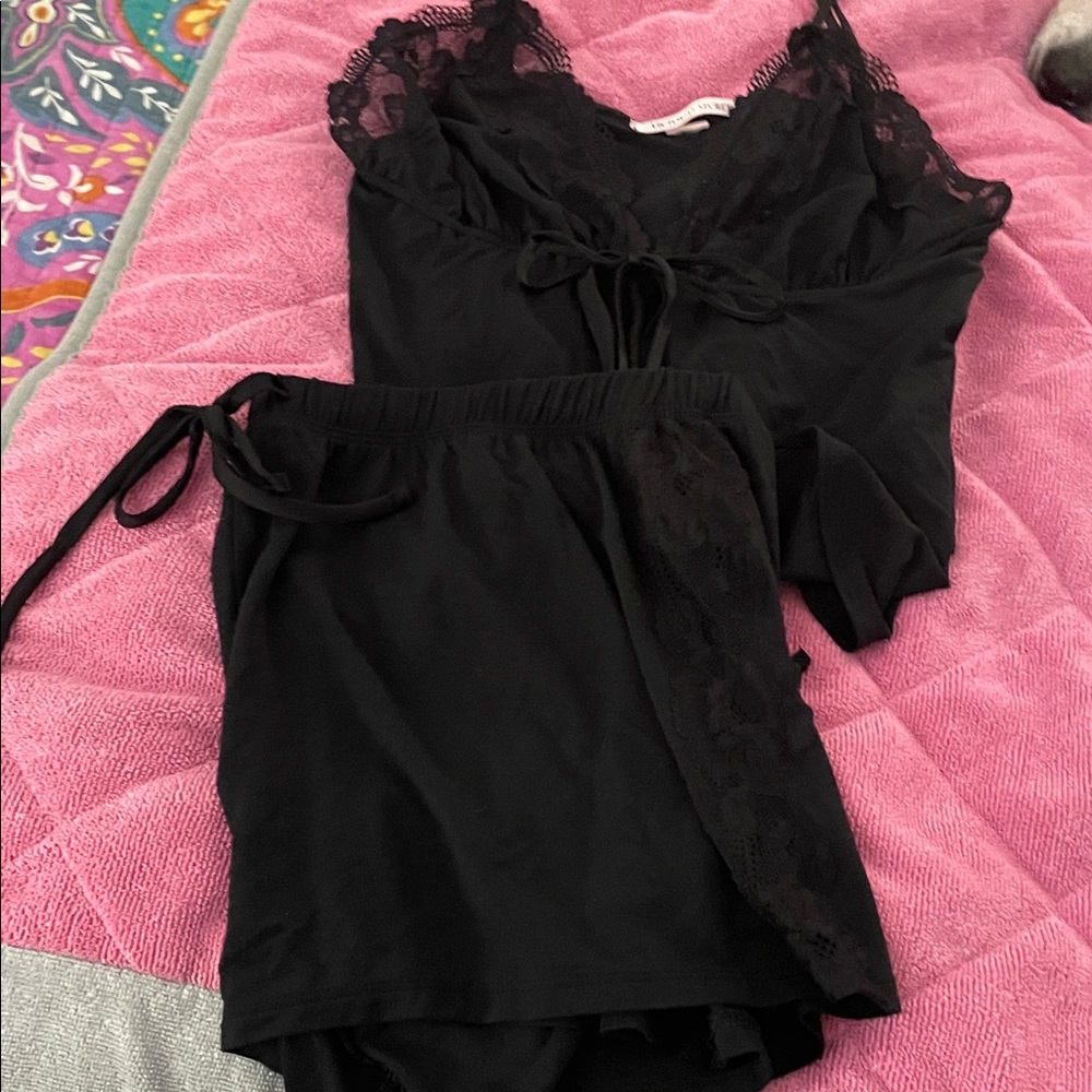 Victoria Secret Black 2 piece pajama set.Short, and tie front camisole. Small